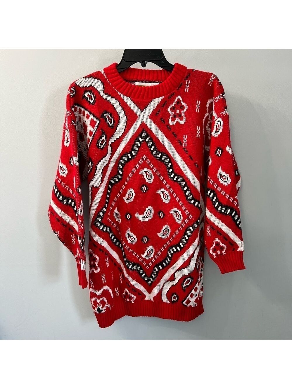 Vintage Traffic Jam Bandana Print Red Crew Neck Oversized Sweater Medium